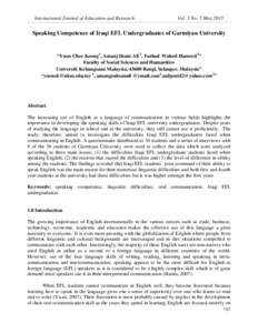 International Journal of Education and Research  Vol. 3 No. 5 May 2015 Speaking Competence of Iraqi EFL Undergraduates of Garmiyan University