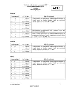 Territory-wide System Assessment 2009 Primary 6 English Language Listening Marking Scheme  6EL1