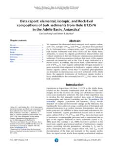 Escutia, C., Brinkhuis, H., Klaus, A., and the Expedition 318 Scientists Proceedings of the Integrated Ocean Drilling Program, Volume 318 Data report: elemental, isotopic, and Rock-Eval compositions of bulk sediments fro