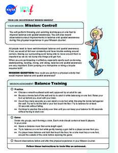 TRAIN LIKE AN ASTRONAUT MISSION HANDOUT  YOUR MISSION: Mission: Control!