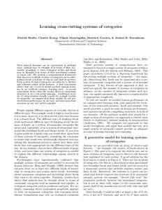 Learning cross-cutting systems of categories Patrick Shafto, Charles Kemp, Vikash Mansinghka, Matthew Gordon, & Joshua B. Tenenbaum Department of Brain and Cognitive Sciences Massachusetts Institute of Technology  Abstra