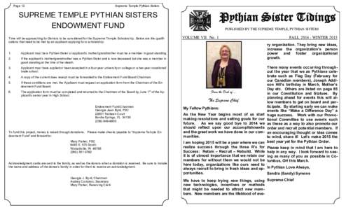 Page 12  Supreme Temple Pythian Sisters SUPREME TEMPLE PYTHIAN SISTERS ENDOWMENT FUND