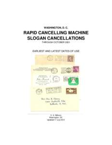 WASHINGTON, D. C.  RAPID CANCELLING MACHINE SLOGAN CANCELLATIONS THROUGH OCTOBER 2001