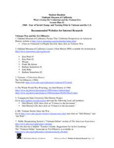 Student Handout Oakland Museum of California What’s Going On? California and the Vietnam Era Lesson Plan #2 1968: Year of Social Change and Turning Point in Vietnam and the U.S.