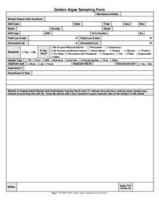 Golden Algae Sampling Form Reviewers Initials Hey you monkey, pay attention!  Stream Name (with location)