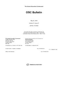 The Ontario Securities Commission  OSC Bulletin May 24, 2018 Volume 41, Issue), 41 OSCB