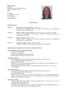 Isabelle Cloquet Assistante Master en sciences et gestion du tourisme IGEAT – Faculté des sciences ULB CP