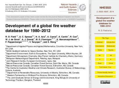 Firefighting / Forest fire weather index / Wildland fire suppression / Oceanography / Weather station / Weather forecasting / Vegetation / Rain / Global climate model / Atmospheric sciences / Meteorology / Weather prediction