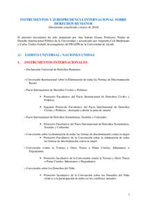 INSTRUMENTOS Y JURISPRUDENCIA INTERNACIONAL SOBRE DERECHOS HUMANOS (Documento actualizado a marzo deEl presente documento ha sido preparado por Ana Salado Osuna, Profesora Titular de Derecho Internacional Público