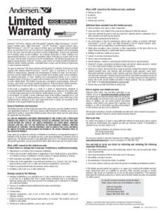 Warranty - Windows with Stormwatch® -- 400 Series - Casement - Awning - Casement/Awning Picture/Transom - Custom Casement - Custom Awning - Custom Casement/Awning Picture/Transom - Tilt-Wash Hung Full-Frame - Tilt-Wash 