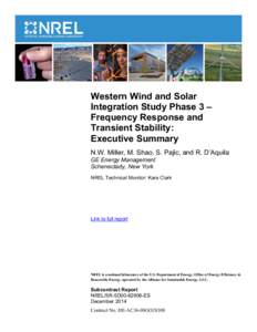 Western Wind and Solar Integration Study Phase 3 – Frequency Response and Transient Stability: Executive Summary