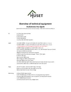     Overview of technical equipment  Studentenes Hus Gjøvik  Updated Mai 6th 2015 by Øyvind Aasen (technical manager, +47920 146 47, ) 