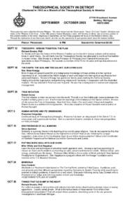 THEOSOPHICAL SOCIETY IN DETROIT Chartered in 1916 as a Branch of the Theosophical Society in America SEPTEMBER œ OCTOBER[removed]Woodward Avenue