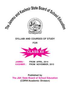 SYLLABI AND COURSES OF STUDY FOR JAMMU : KASHMIR :