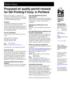 Public Notice  Public Noti Proposed air quality permit renewal for QG Printing II Corp. in Portland