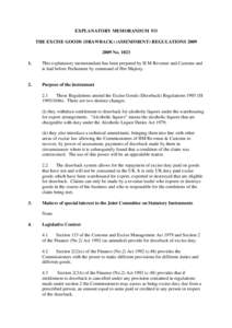 EXPLANATORY MEMORANDUM TO THE EXCISE GOODS (DRAWBACK) (AMENDMENT) REGULATIONS 2009