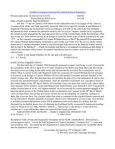 Southern Campaign American Revolution Pension Statements Pension application of John Glover S38734 fn15NC Transcribed by Will Graves[removed]State of South Carolina, Edgefield District