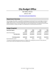 City Budget Office Ben Noble, Director[removed]http://www.seattle.gov/budgetoffice/  Department Overview