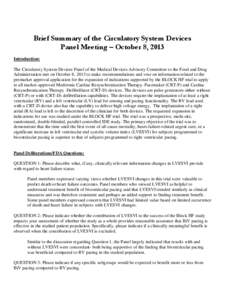 Brief Summary of the Circulatory System Devices Panel Meeting – April 26, 2012