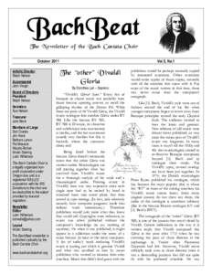 BachBeat The Newsletter of the Bach Cantata Choir October 2011 Artistic Director Ralph Nelson Accompanist