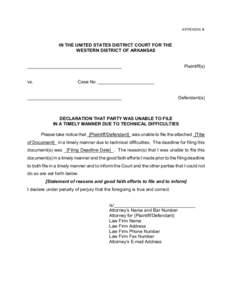 APPENDIX B  IN THE UNITED STATES DISTRICT COURT FOR THE WESTERN DISTRICT OF ARKANSAS  _____________________________________