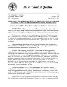 FOR IMMEDIATE RELEASE TUESDAY, JUNE 23, 2009 WWW.USDOJ.GOV AT[removed]