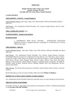 MINUTES Regular Meeting of the Lompoc City Council Tuesday, February 18, 2014 City Hall, 100 Civic Center Plaza, Council Chambers CLOSED SESSION OPEN SESSION – 5:30 P.M. – Council Chambers