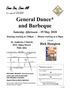 Come One, Come All to a special SCVSDA General Dance* and Barbeque Saturday Afternoon – 19 May 2018