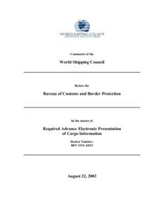 Comments of the  World Shipping Council Before the