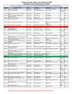 January, February, March 2014 Training Calendar Randolph County Partnership for Children To Register for a Randolph County Partnership sponsored workshop, call Alex Chavez at, ext.27 or e-mail at achavez@randolp