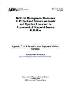 National Management Measures to Protect and Restore Wetlands and Riparian Areas for the Abatement of Nonpoint Source Pollution, July 2005, EPA-841-B[removed], Appendix C: U.S. Army Corps of Engineers Wetland Contacts