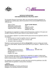 Jacqui Lambie Network notice