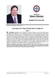 Speech By  Steve Davies MEMBER FOR CAPALABA  Record of Proceedings, 4 March 2014
