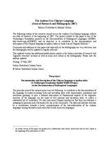 The Andean Uru-Chipaya Language (State of Research and Bibliography[removed]Sabine Dedenbach-Salazar Sáenz