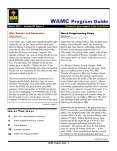 WAMC Program Guide March[removed]Volume 20 Issue 3 Thanks for your support in the Fund Drive  With Thanks and Admiration