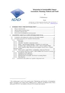 Integration in Sustainability Impact Assessment: Meanings, Patterns and Tools1 I P-M Boulanger Draft Institut pour un Développement Durable, Rue des Fusillés, 7