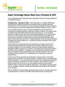 Aspen Technology Names Mark Fusco President & CEO