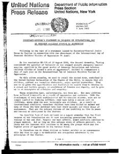 War of aggression / International observance / Aggression / Law / International Day of Innocent Children Victims of Aggression / Crime of aggression