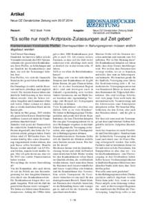 Artikel Neue OZ Osnabrücker Zeitung vom[removed]Ressort:  NOZ Stadt / Politik