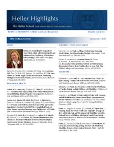 RECENT ACHIEVEMENTS of Heller Faculty and Researchers  Brandeis University December 2013