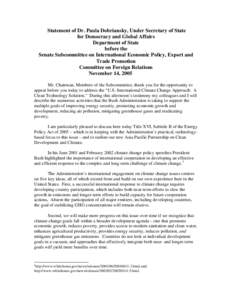 Statement of Dr. Paula Dobriansky, Under Secretary of State for Democracy and Global Affairs Department of State before the Senate Subcommittee on International Economic Policy, Export and Trade Promotion