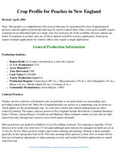 Crop Profile for Peaches in New England Revised: April, 2004 Note: This profile is a comprehensive list of pests that may be encountered by New England peach growers, and the approved pesticides that may be used to contr