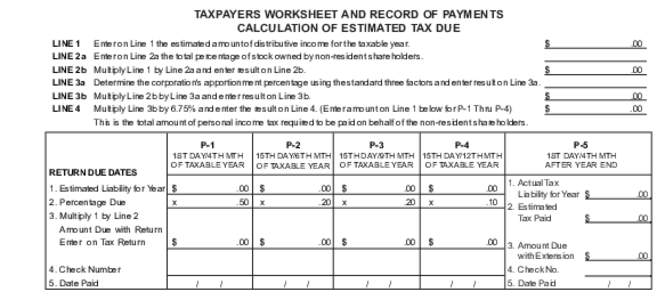 TAXPAYERS WORKSHEET AND RECORD OF PAYMENTS CALCULATION OF ESTIMATED TAX DUE LINE 1 LINE 2a LINE 2b LINE 3a