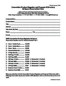 Effective January 1, 2015  Convention Preview Magazine and Program & Directory Ad Space Reservation Form National Frozen & Refrigerated Foods Association 4755 Linglestown Road, Suite 300, Harrisburg, PA 17112