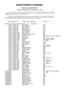 PANJAB UNIVERSITY, CHANDIGARH Notification No. B.COM.III/2013-A/45 RE-EVALUATION RESULT OF THE Bachelor of Commerce 3rd year Examination, April , 2013. ……… In partial supersession to this office result notification