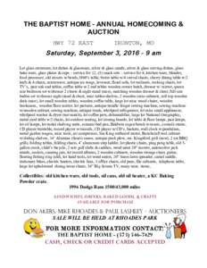 THE BAPTIST HOME - ANNUAL HOMECOMING & AUCTION HWY 72 EAST IRONTON, MO