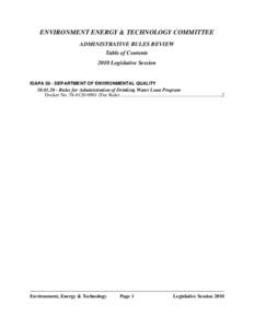 ENVIRONMENT ENERGY & TECHNOLOGY COMMITTEE ADMINISTRATIVE RULES REVIEW Table of Contents 2010 Legislative Session  IDAPA 58 - DEPARTMENT OF ENVIRONMENTAL QUALITY