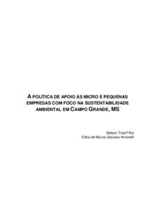 A POLÍTICA DE APOIO ÀS MICRO E PEQUENAS EMPRESAS COM FOCO NA SUSTENTABILIDADE AMBIENTAL EM CAMPO GRANDE, MS Nelson Trad Filho Edna de Moura Gouveia Antonelli