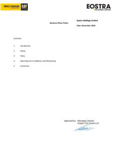 Eqstra Holdings Limited Business Ethics Policy Date: November 2010 Contents: