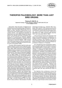 GAIA Nº 15, LISBOA/LISBON, DEZEMBRO/DECEMBER 1998, ppISSN: THEROPOD PALEOBIOLOGY, MORE THAN JUST BIRD ORIGINS Thomas R. HOLTZ, Jr.